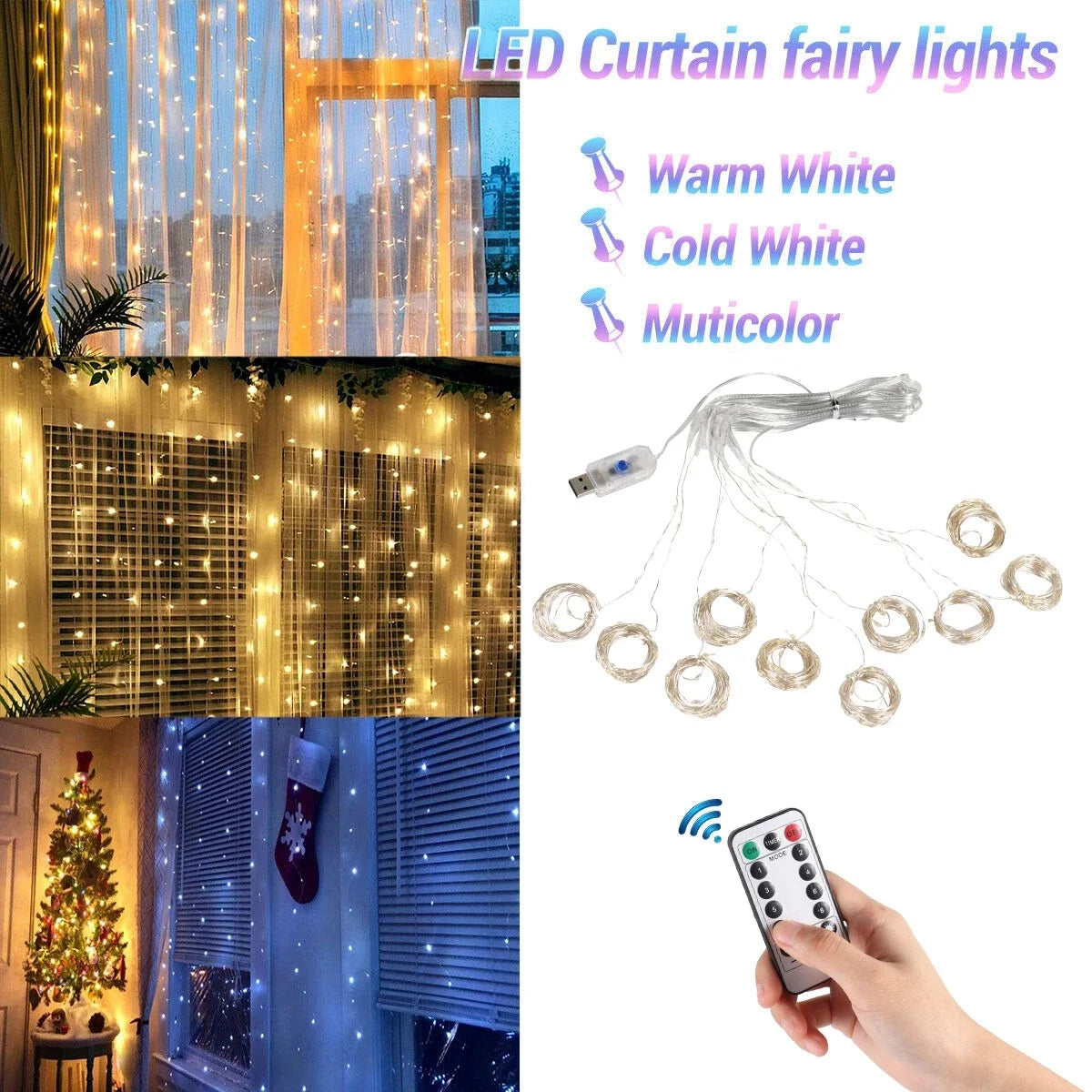 Christmas Lights Curtain Garland Merry Christmas Decor for Home 2025 Xmas