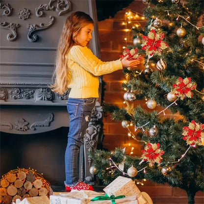 5/10pcs 14.5cm Christmas Flower Ornaments,Pink,Red,Gold,Glitter Artifical