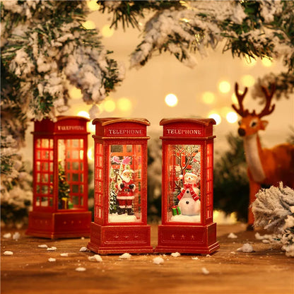 1Pc Christmas Light-Up Maroon Phone Booth With Santa Decorative Christmas