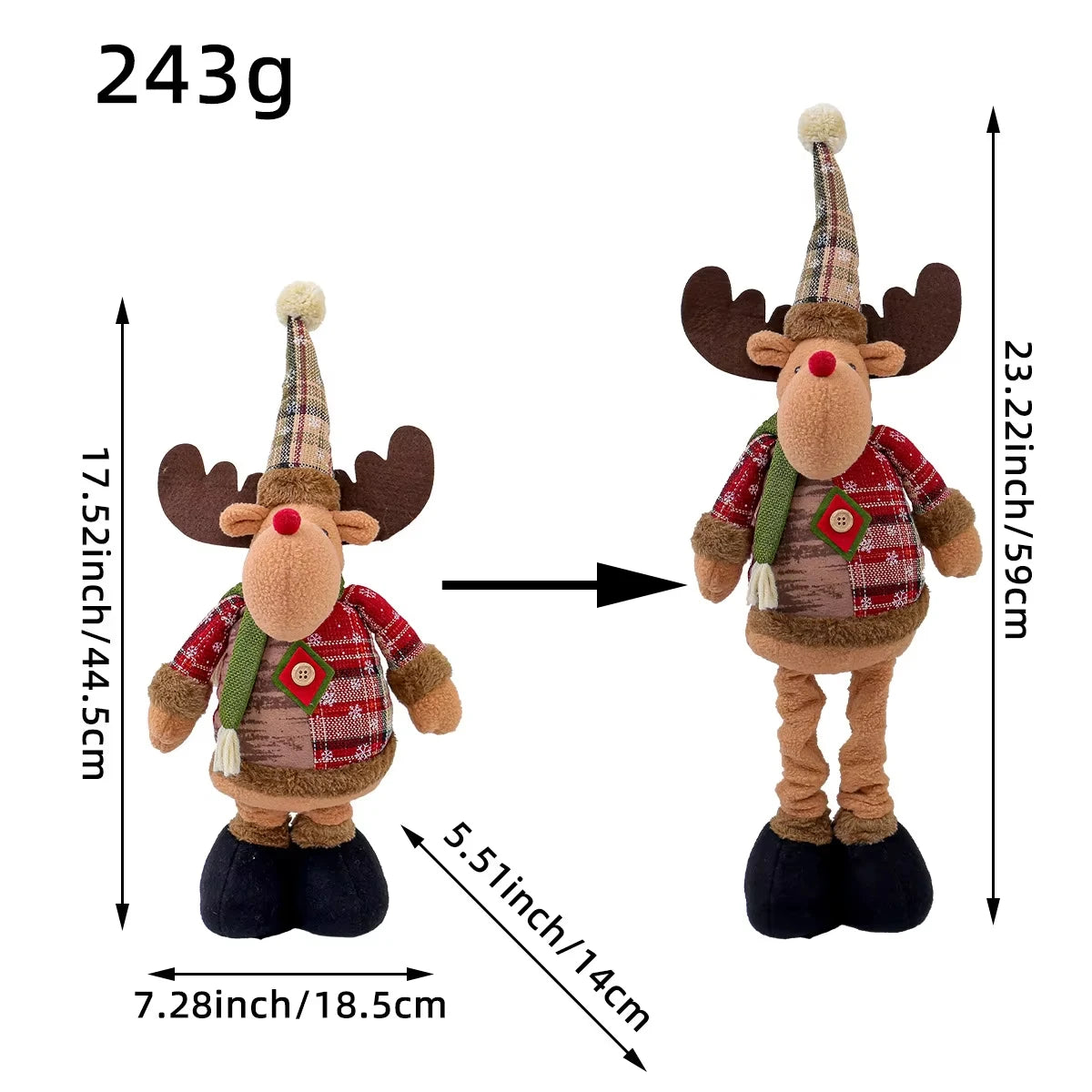 3PCS Retractable Christmas Decorative Dolls Set Reindeer Snowman Santa Claus