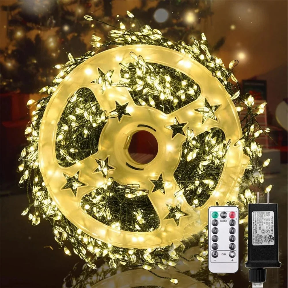 220V EU Plug 30M/50M/75M LED Tree Firecracker Copper Wire String Garden