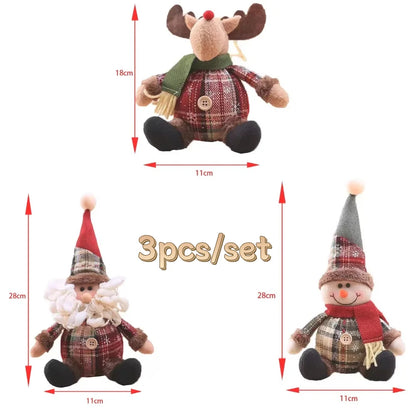 3PCS Retractable Christmas Decorative Dolls Set Reindeer Snowman Santa Claus