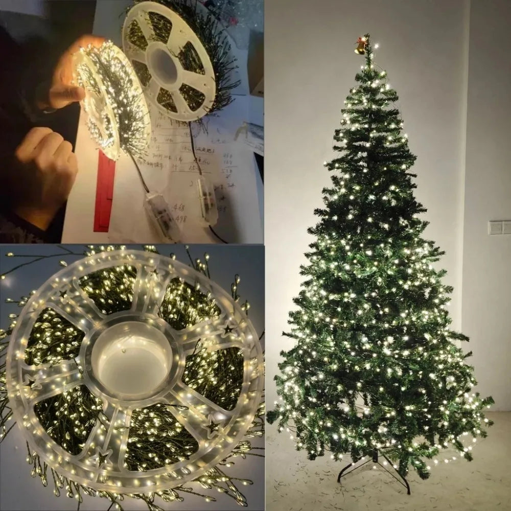 220V EU Plug 30M/50M/75M LED Tree Firecracker Copper Wire String Garden