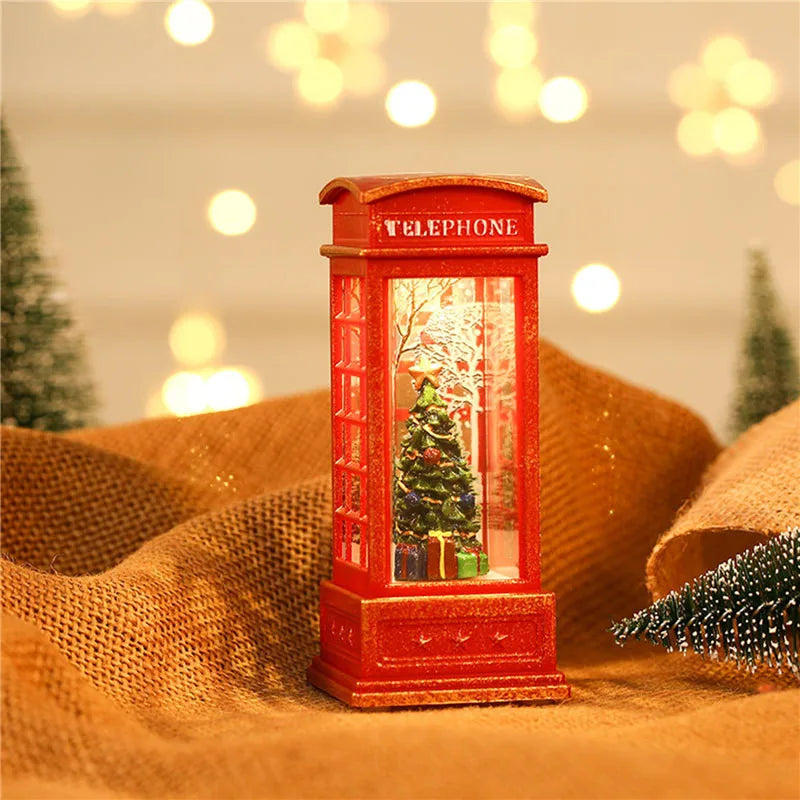 1Pc Christmas Light-Up Maroon Phone Booth With Santa Decorative Christmas