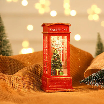 1Pc Christmas Light-Up Maroon Phone Booth With Santa Decorative Christmas