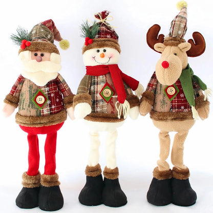 3PCS Retractable Christmas Decorative Dolls Set Reindeer Snowman Santa Claus