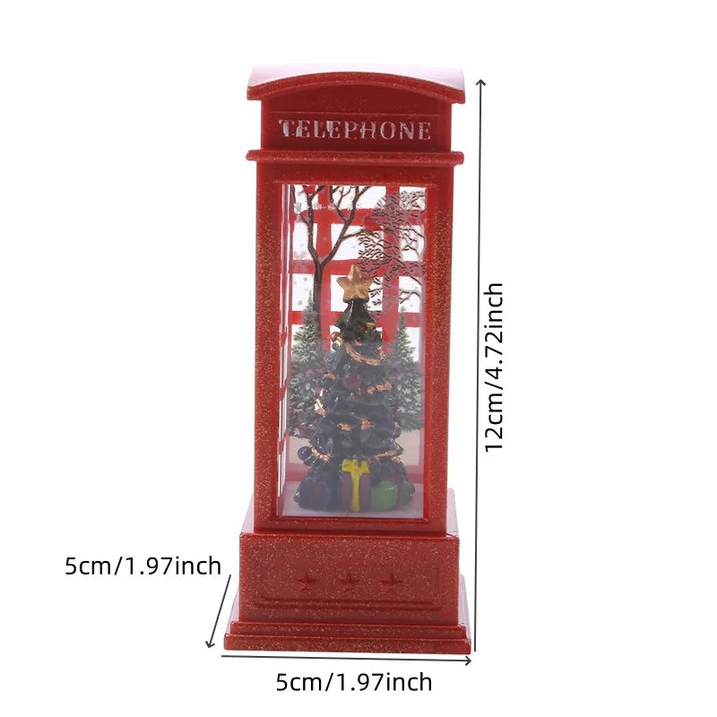 1Pc Christmas Light-Up Maroon Phone Booth With Santa Decorative Christmas