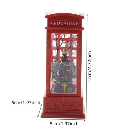 1Pc Christmas Light-Up Maroon Phone Booth With Santa Decorative Christmas