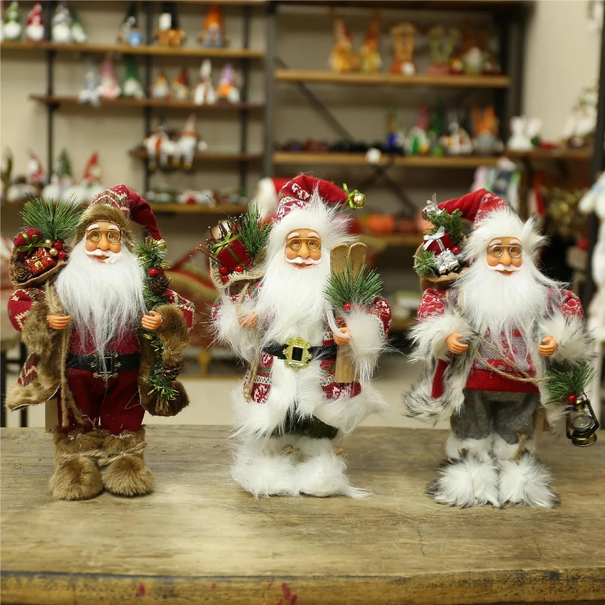 12-inch Cute Santa Claus Statue - Bright Polyester Christmas Decoration