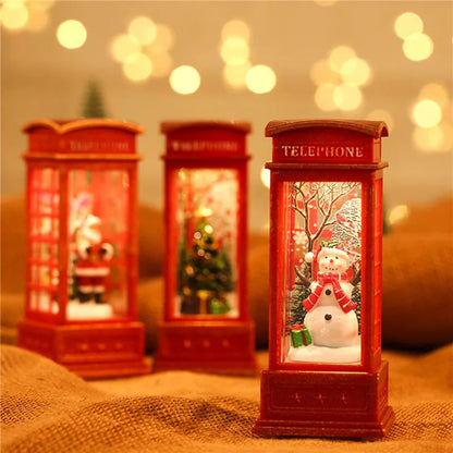 1Pc Christmas Light-Up Maroon Phone Booth With Santa Decorative Christmas