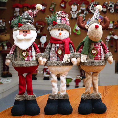 3PCS Retractable Christmas Decorative Dolls Set Reindeer Snowman Santa Claus