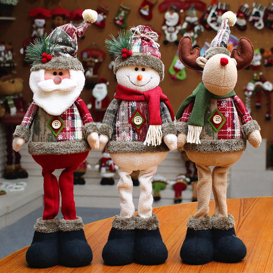 3PCS Retractable Christmas Decorative Dolls Set Reindeer Snowman Santa Claus