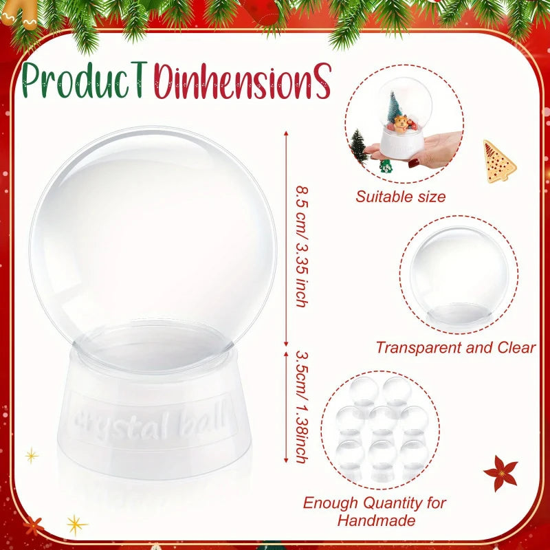 DIY snow globe kit, clear plastic Christmas ornaments, home decor, lightweight white