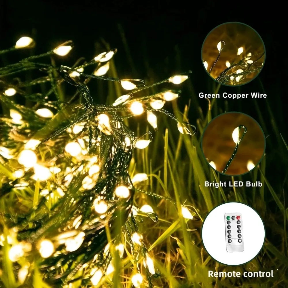 220V EU Plug 30M/50M/75M LED Tree Firecracker Copper Wire String Garden
