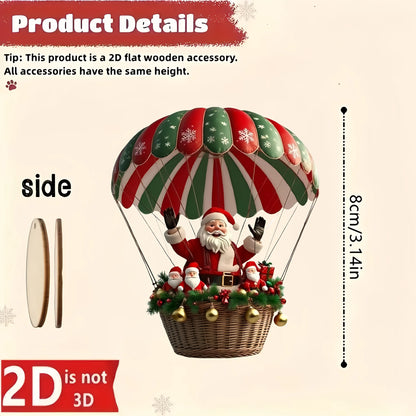 10Pcs Christmas Wooden Hot Air Balloon Santa Claus 2D Flat Wooden Pendant