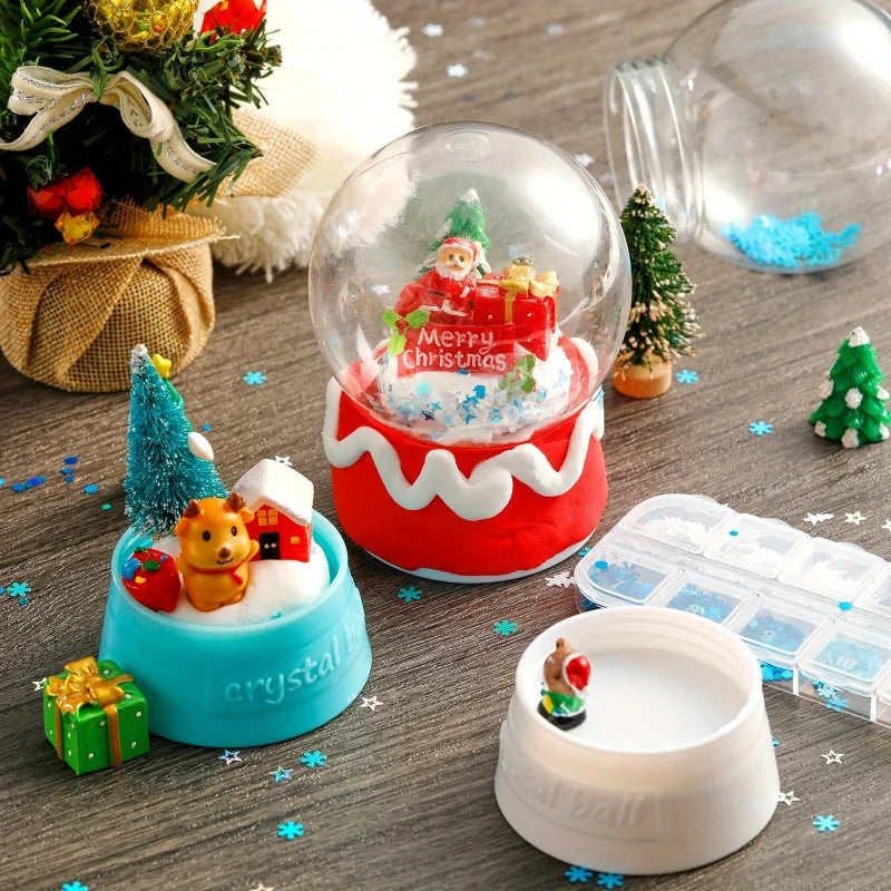 DIY snow globe kit, clear plastic Christmas ornaments, home decor, lightweight white