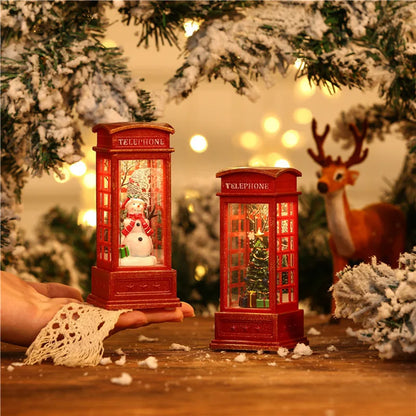 1Pc Christmas Light-Up Maroon Phone Booth With Santa Decorative Christmas